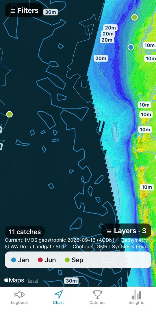 The chart with seabed contours